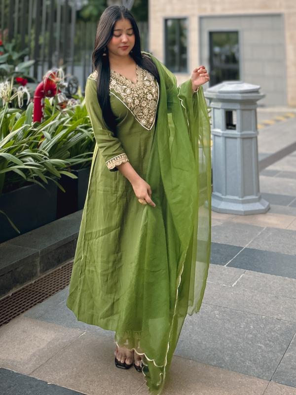 VP 9745 M Mehndi Kalidaar Festive Anarkali Set Suits